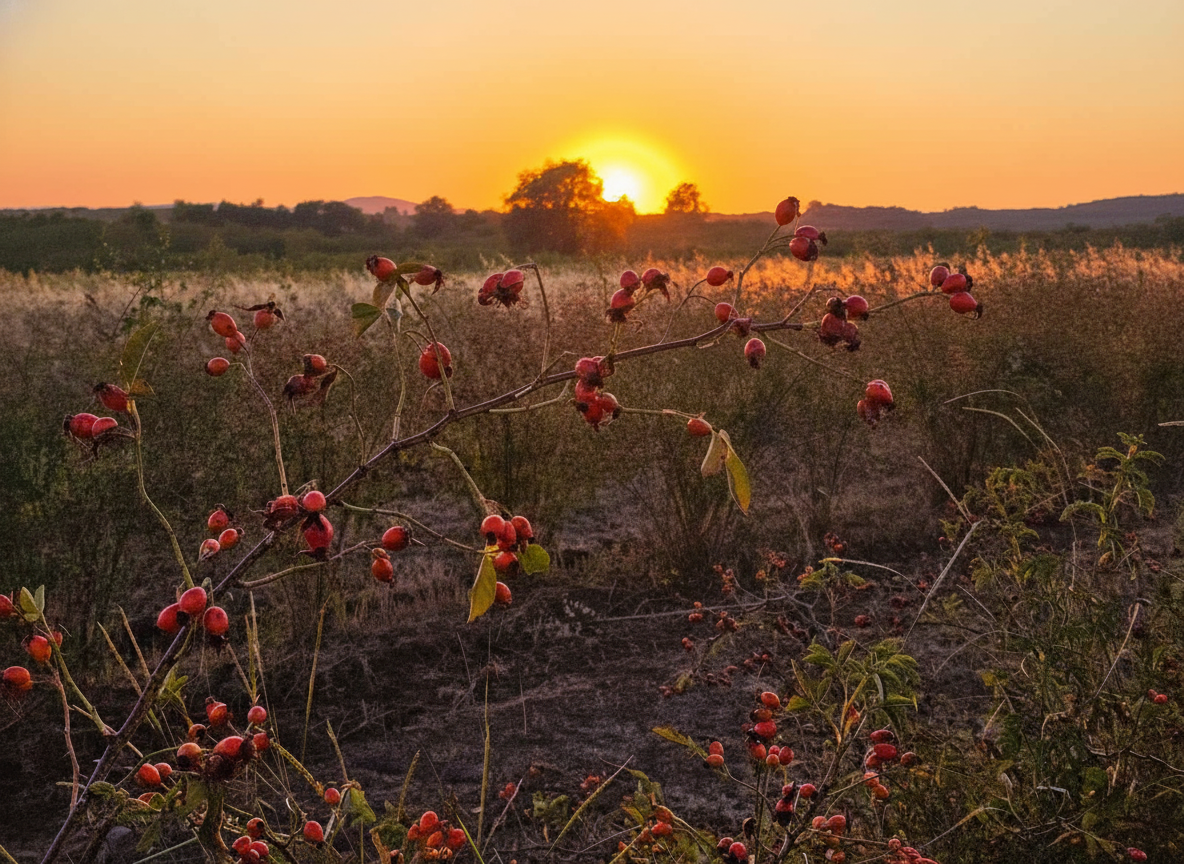 Zalazak sunca na plantaži šipka
